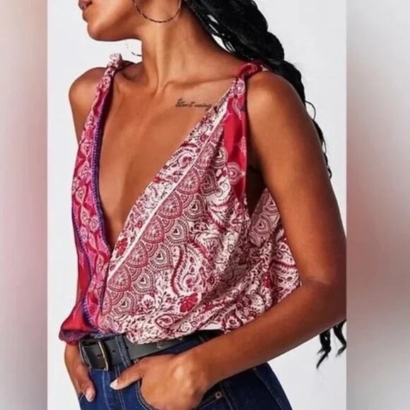 None Tops - NWOT Free People Tied to You Sleeveless Tank Top Red Paisley - xs